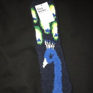 Peacock fuzzy socks